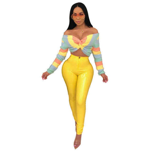 Faux Leather PU Sexy Trousers High Waist Latex Pants PQUJ4520C