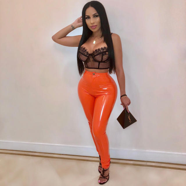 Wet Look High Waist Latex Pants Faux Leather PU Sexy Trousers PQUJ4520D