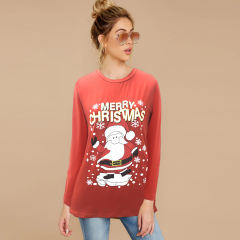 Crew Neck T-shirt Long Sleeve Party Tops Christmas Printing Sweater PQ22913B