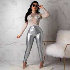 Faux Leather PU Sexy Trousers High Waist Latex Pants PQUJ4520C