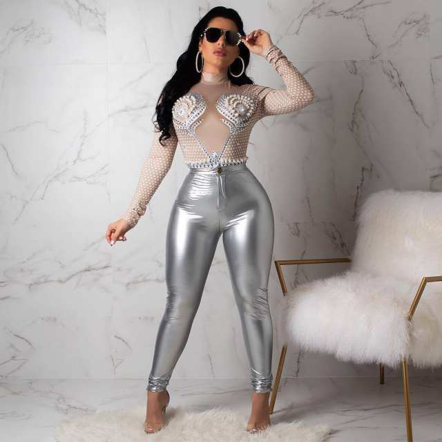 Faux Leather PU Sexy Trousers High Waist Latex Pants PQUJ4520C
