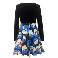 Winter A-line Midi Dresses Autumn Christmas V-neck Printed Dress PQ22896B