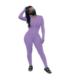 Solid Color Tracksuit For Women Fashion Street Wear Pit Striped Ribbed Jumpsuit PQ6115J