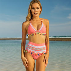 Ladies Tassel Swimsuit Fringed Swimwear Mesh Patchwork Sexy Bikini PQ19027C