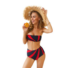 Ladies Striped Swimsuits Fashion Bandeau Swimwear High Waist Bikinis PQ19020