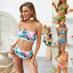 High Waist Sexy Swimwear Beachwear Digital Printed Tube Bikini Set PQ19015