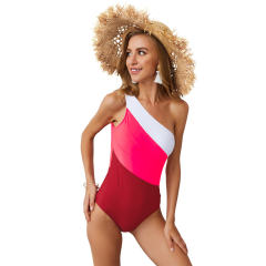 Contrast Color Swimwear Wholesale One Piece Beachwear One Shoulder Monokini PQ19005