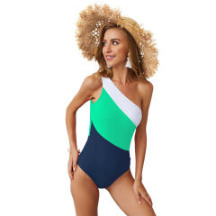 Contrast Color Swimwear Wholesale One Piece Beachwear One Shoulder Monokini PQ19005