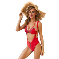 Triangle Beach Wear Vacation Outfits Overalls Sexy Zipper Swimwear PQ19010B