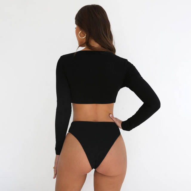 Women Vintage Swimwear Sexy Monokinis Long Sleeve One Piece Swimsuits PQ9049C