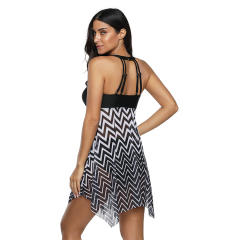 Mesh Beachwear Plaid Print Swimsuit Women Super Size Swimdress PQ2019B