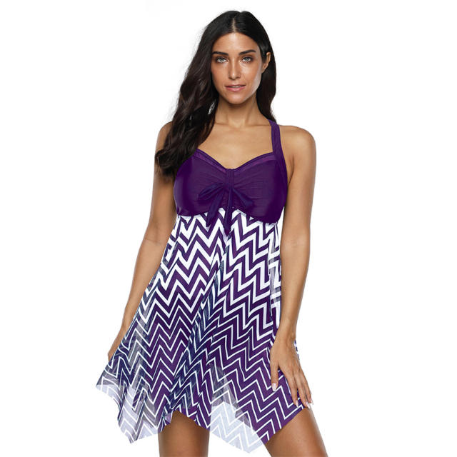 Mesh Beachwear Plaid Print Swimsuit Women Super Size Swimdress PQ2019B