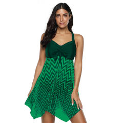 Mesh Beachwear Plaid Print Swimsuit Women Super Size Swimdress PQ2019B
