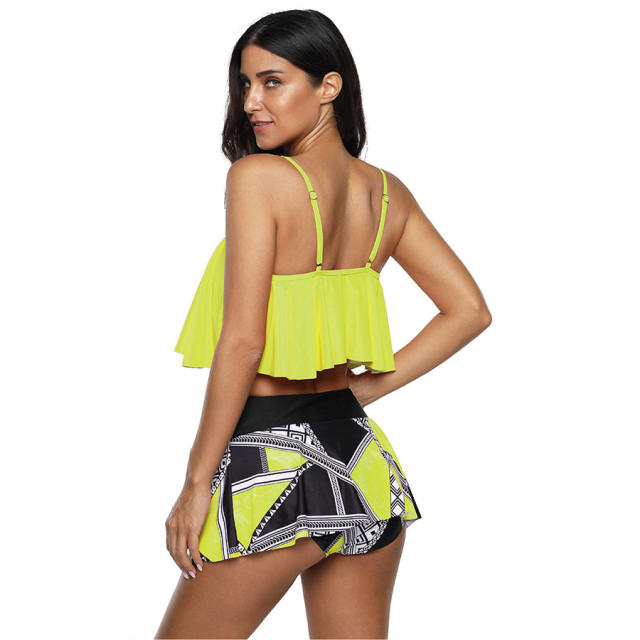 Female Plus Size Tankini Swimwear Solid Color Padded Bathing Suits PQ2001A
