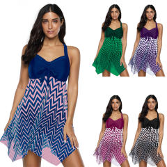 Mesh Beachwear Plaid Print Swimsuit Women Super Size Swimdress PQ2019B