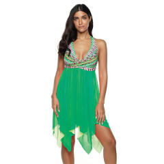V-neck 4XL Mesh Beach Dresses Women Plus Size Floral Printed Swimdress PQ2020D
