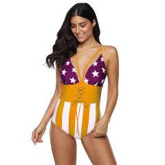 Fashion Star Print Beach Wear Women Plus Size 3XL Swimwear PQ2014B