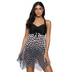 Women Super Size Swimdress 4XL Mesh Beachwear Plaid Print Swimsuit PQ2019A