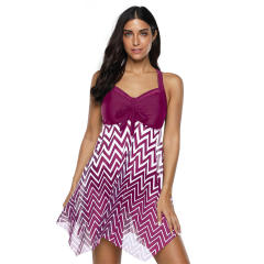 Mesh Beachwear Plaid Print Swimsuit Women Super Size Swimdress PQ2019B