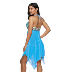 V-neck 4XL Mesh Beach Dresses Women Plus Size Floral Printed Swimdress PQ2020D