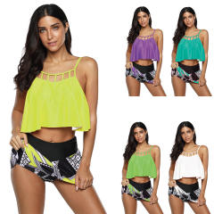 Female Plus Size Tankini Swimwear Solid Color Padded Bathing Suits PQ2001A