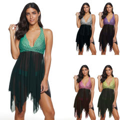 Female Plus Size Beach Dress Polka Dot Push-up Swimdress PQ2040F