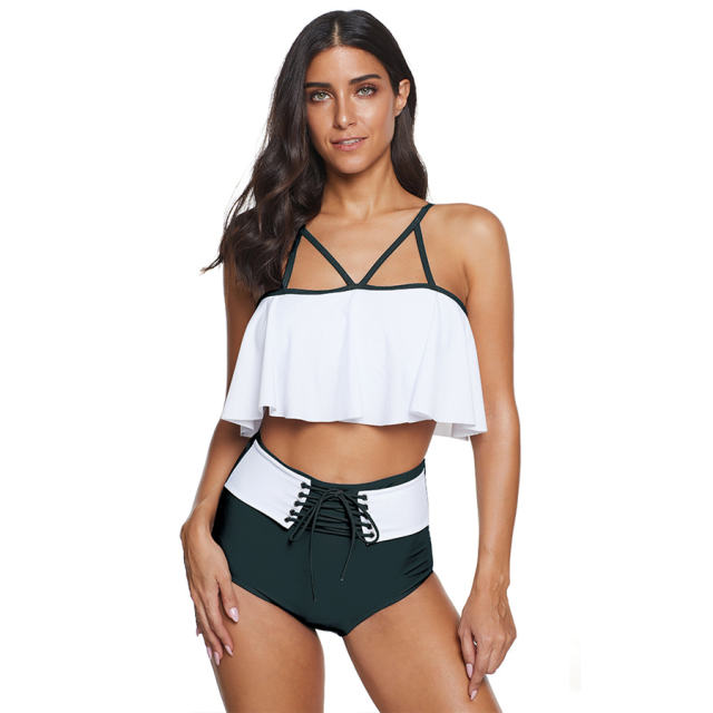Women Super Size Tankinis Solid Color Swimwear Female Bathing Suits PQ2039A