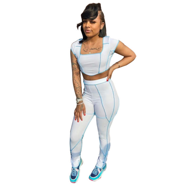 Slim Short-sleeved Two Piece Suits Women Fashion Street Wear PQAJ4106B
