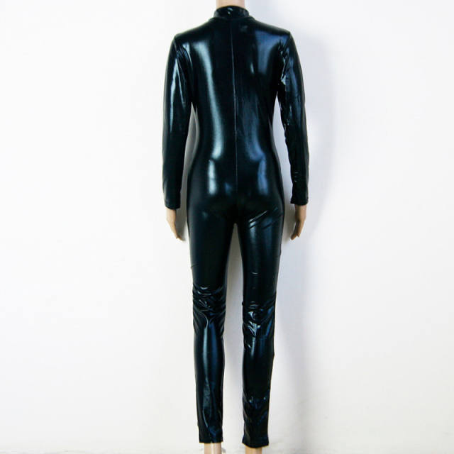 Sexy Faux Leather Catsuit for Women Night Club Wear PVC Jumpsuit PQYS42