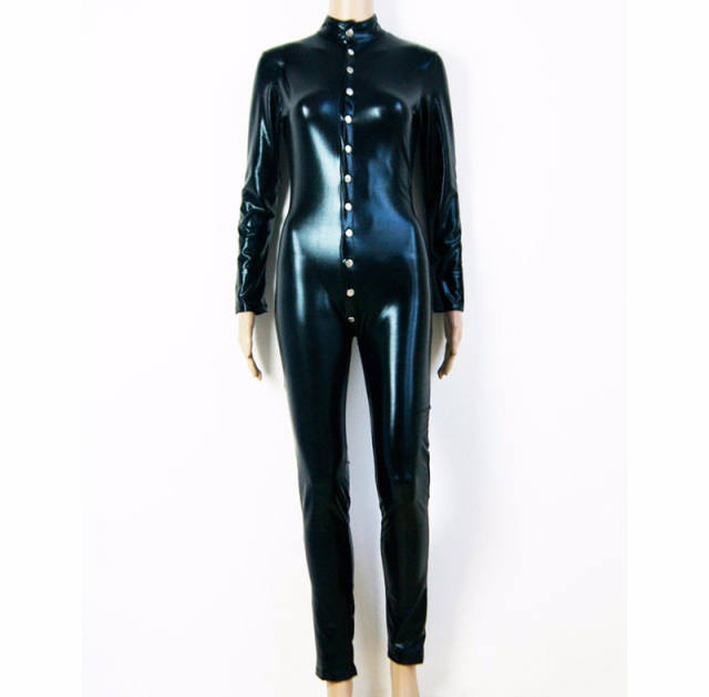 Sexy Faux Leather Catsuit for Women Night Club Wear PVC Jumpsuit PQYS42