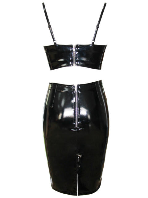 Faux Leather Bra and Skirts for Women Wet Look PU Club Wear PQ7308A