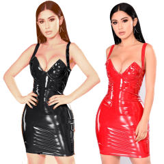 Faux Leather PU Night Mini Dresses Sexy Wet Look Club Wear PQ7306B