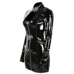 Open Bust Wetlook PVC Sexy Dress for Women Faux Leather Nigh Clubwear PQYS36