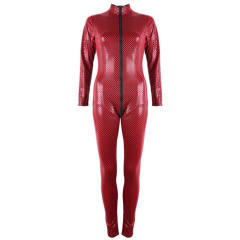Sexy Cube Print Catsuit for Women Night Club Wear Faux Leather Jumpsuit PQ7155