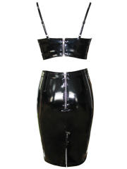 Wet Look PU Club Wear Faux Leather Bra and Skirts for Women PQ7308B