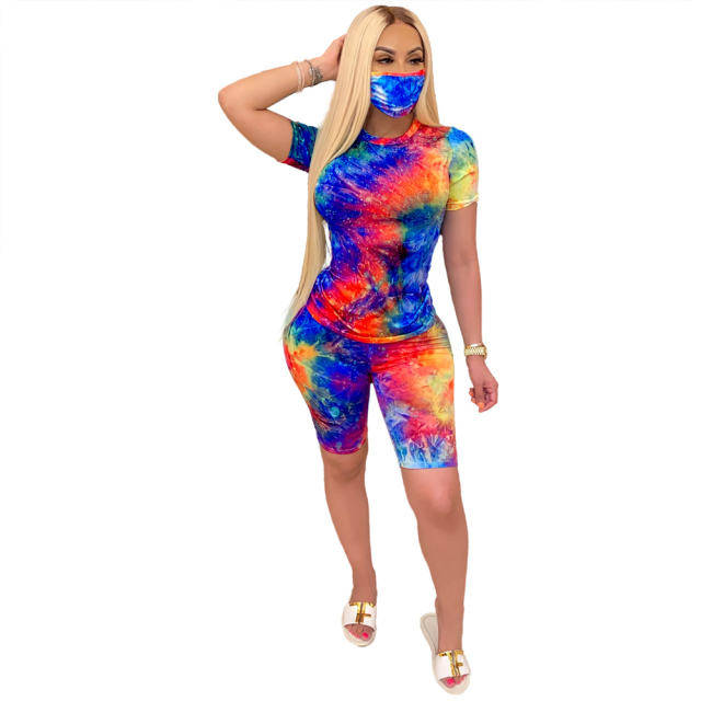 Two-piece Pants for Women Tie-dye Round Neck Casual Fashion Sports Suit PQ6088A