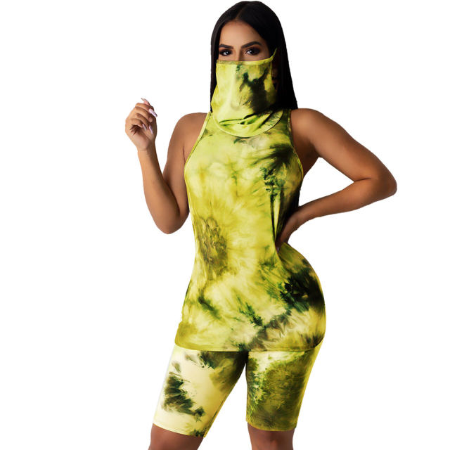 Tie-dye Casual Streetwear for Women Fashion Home Sport Tops with Shorts PQ6095A