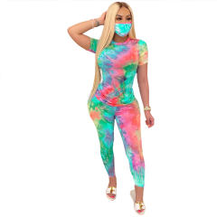 Tie-dye Round Neck Casual Tracksuit Fashion Sport Tops With Pants PQ6091A