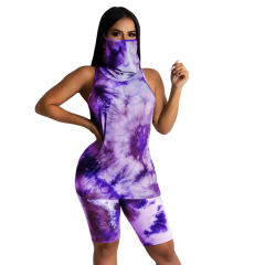 Tie-dye Casual Streetwear for Women Fashion Home Sport Tops with Shorts PQ6095A