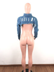 Worn Out Denim Tops Long Sleeved Shawl PQ6105