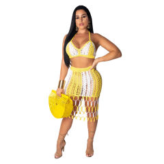 Fashionable Street Wear Hand-woven Beach Skirt Two-piece Bikini Suits PQ4072A