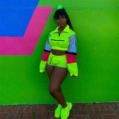 Reflective Tracksuit Leisure Sport Two Pieces Suits For Women PQ4070