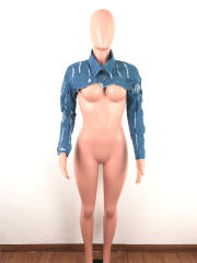 Worn Out Denim Tops Long Sleeved Shawl PQ6105