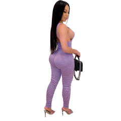 Tight Backless V-neck Tracksuit Pleated Jogging Suit For Women PQ3303A