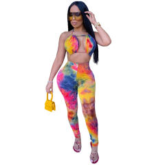 Ladies Tie-dye Printing High Waist Jumpsuit with Bikini Tops PQ3305A
