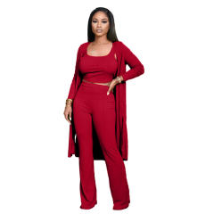Autumn Casual Suit Fashion Pit Long Sleeve Cloak With Vest and Pants PQ4315A