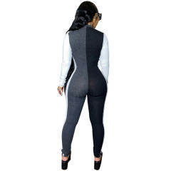 Slim Tracksuit for Women Mesh Patchwork Pit Strip Fitting Jumpsuit PQ4314A