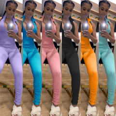 Purple Color Nightclub Sexy Pit Striped Jumpsuit Sleeveless Tights PQ4212E