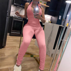 Light Blue Color Nightclub Sexy Pit Striped Jumpsuit Sleeveless Tights PQ4212B