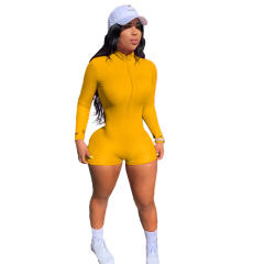 Light Yellow Embroidered Letter Print Streetwear Stretch Ribbed Slim Bodysuit PQ5015B